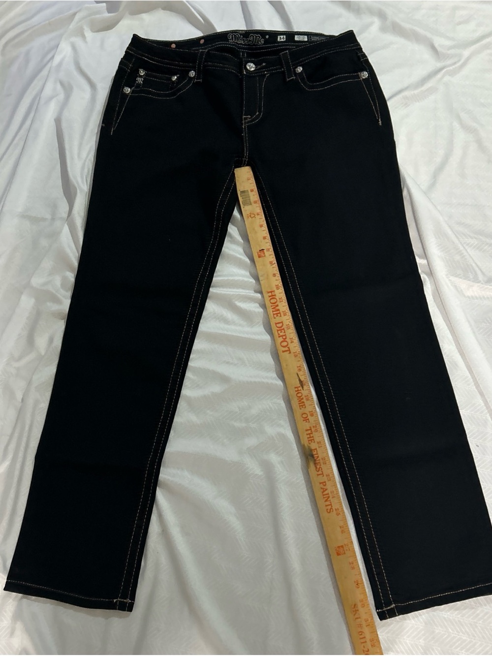 Miss Me Black Straight-Leg Jeans with Contrast Stitching